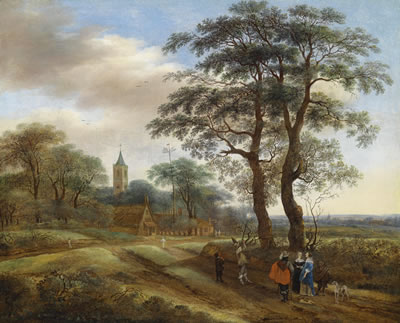 A wide landscape with travellers, with a church tower in the background by Pieter Jansz Van Asch - Auction record, sale price, and art valuation. Compare with similar artists and explore comparable artworks.