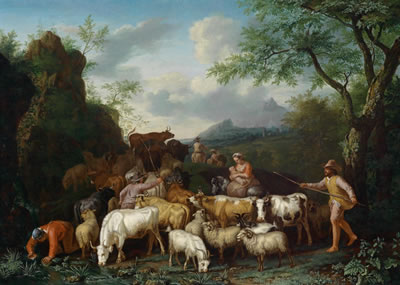 Shepherds taking their sheep to water