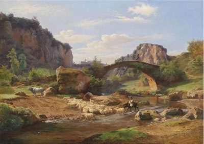 Southern Landscape with Sheep by a Ford