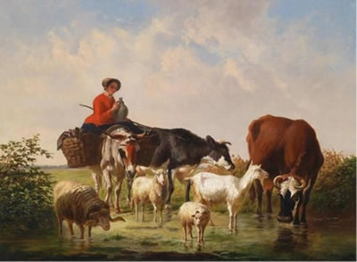 Shepherdess returning Home with her Flock