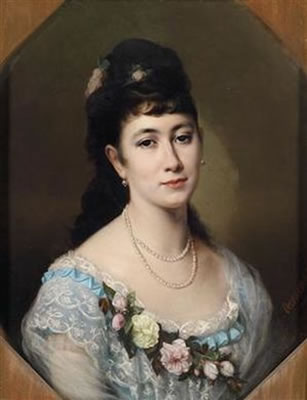 Portrait of a Lady with Pearl Necklace and Flowers on her Décolleté by Aristide Oeconomo - Auction record, sale price, and art valuation. Compare with similar artists and explore comparable artworks.
