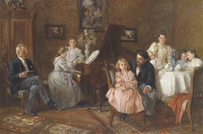 Large Family Portrait set in the Salon by Franz Bohumil Doubek - Auction record, sale price, and art valuation. Compare with similar artists and explore comparable artworks.