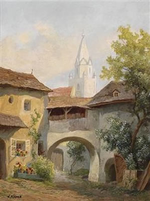 An old farmyard in Schwallenbach with churches