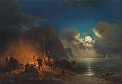 Romantic Camp Fire in the Moonlight