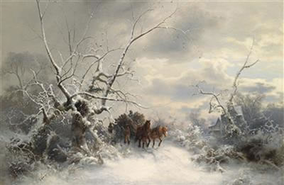 Horses and Cart Returning Home in a Winter Landscape
