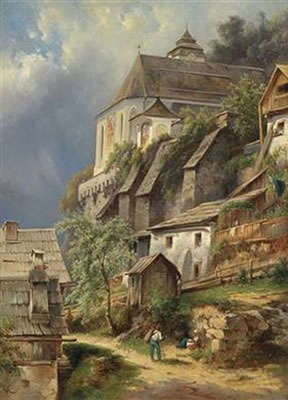 Scene from Hallstatt with a View of the Church