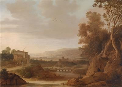 Southern river landscape with bridge and shepherd group by Dirck Verhaert - Auction record, sale price, and art valuation. Compare with similar artists and explore comparable artworks.