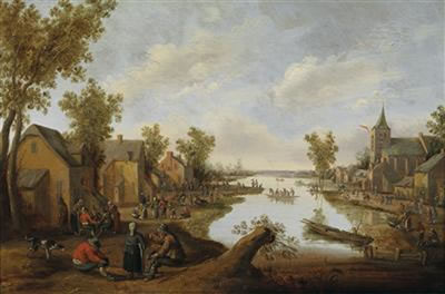 Evening mood on a village on a canal