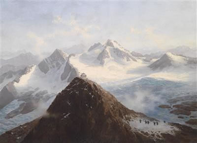 Panorama with Mountain Hut, Ascent to the Peak