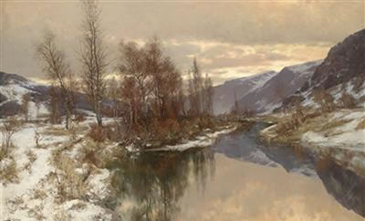 Mountain Landscape in Late Winter with a River