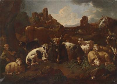 Two southern landscapes with shepherds and their flocks