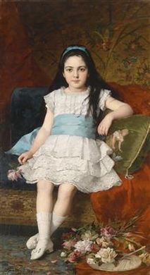Mädchenbildnis in weißem Kleid mit blauer Schärpe und Rosen by Gyorgy Vastagh - Auction record, sale price, and art valuation. Compare with similar artists and explore comparable artworks.