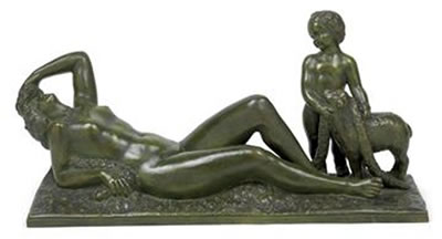 Liegender Frauenakt mit Putto und Lamm