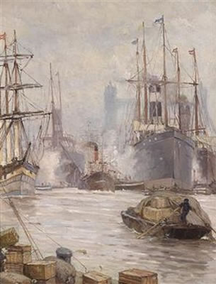 Harbour Scene (London?), and Portrait of a Woman