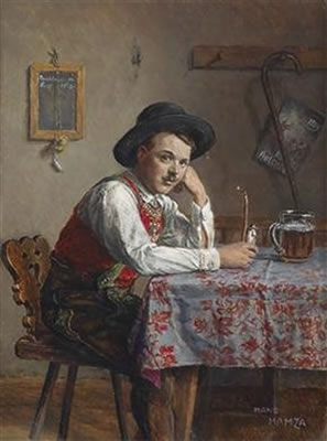 Smoking a Pipe and Reading a Letter, in a rural interior (2) by Hans Hamza - Auction record, sale price, and art valuation. Compare with similar artists and explore comparable artworks.