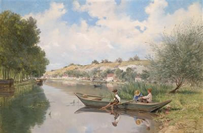 Boys on the River by Gustave Cesaire Garaud - Auction record, sale price, and art valuation. Compare with similar artists and explore comparable artworks.