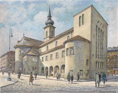 Blick auf die Währinger Kirche an der Kutschkergasse by Felix Riedl - Auction record, sale price, and art valuation. Compare with similar artists and explore comparable artworks.