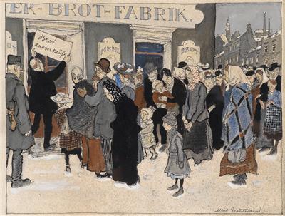 Käufer vor der Ankerbrot Fabrik