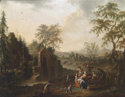 Two southern landscapes with peasants (a pair)