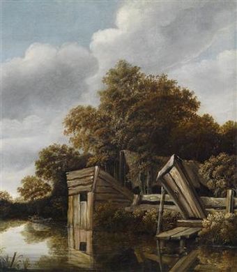 A farmhouse by a river