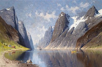 Large Fjord Landscape with Steamship