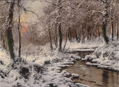 Winter Landscape with Stream in the Evening Light