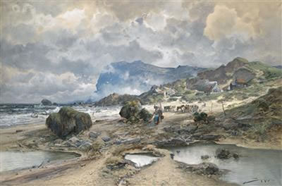 Coastal Landscape with Fishermen in the Bretagne by Jacques Matthias Schenker - Auction record, sale price, and art valuation. Compare with similar artists and explore comparable artworks.