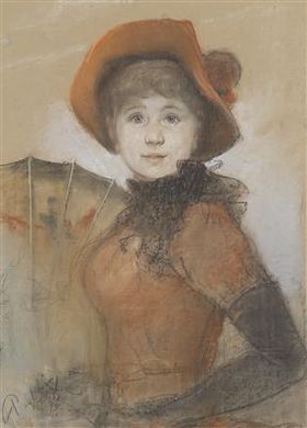 Portrait of a Girl with Hat and Fan, and Portrait of a Girl with Hat and Parasol(2)