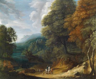 Wooded mountainous landscape with a horseman