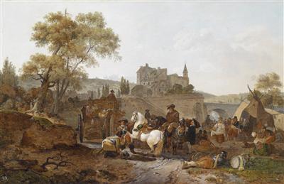 A military camp near the walls of a town