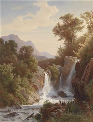 Fishermen by the Waterfall by August Kessler - Auction record, sale price, and art valuation. Compare with similar artists and explore comparable artworks.