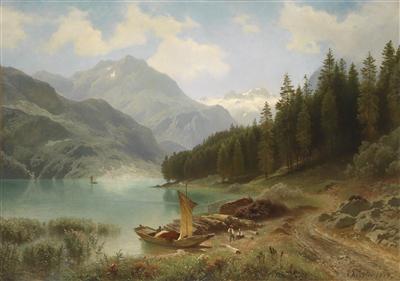 Resting by the Mountain Lake by August Kessler - Auction record, sale price, and art valuation. Compare with similar artists and explore comparable artworks.