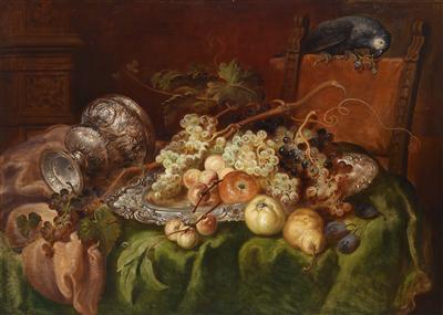 Large Still Life with Decorative Items and Parrot