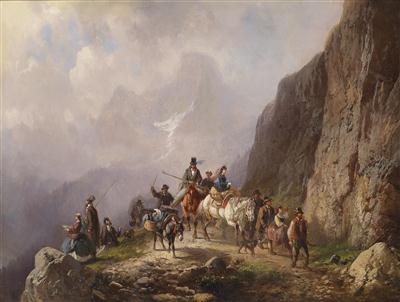 Sample artwork by Adolf Schmidt (1827 - 1880), known for horses and riders in challenging landscape paintings - View similar artists and auction records