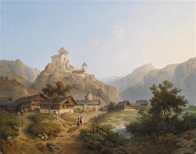View of the Village and Schloss Tarasp in the Lower Engadine in the Canton of Graubünden