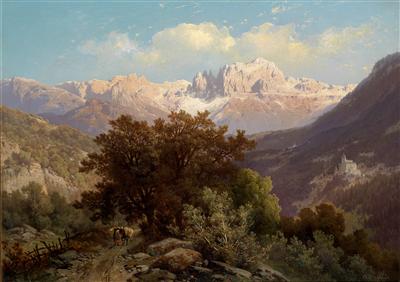 View of the Rose Garden, Burg Karneid near Bozen in the foreground by Carl Hasch - Auction record, sale price, and art valuation. Compare with similar artists and explore comparable artworks.