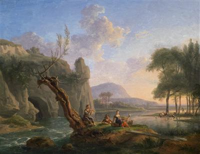 Idyllic Scene with Shepherds by the River