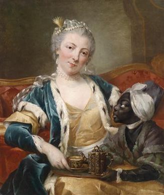 Portrait of a Lady in a Turquoise Garment with a Young Moor Serving Coffee