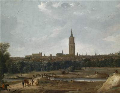 View of The Hague from the North, with the Ridderzaal and the Court Chapel, the Grote Kerk (Sint Jacobskerk), the Old Town Hall, and Het Kleine Veentje in the Foreground by Dirck Verhaert - Auction record, sale price, and art valuation. Compare with similar artists and explore comparable artworks.