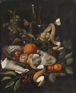 Still Life of Fruit in a Faience Bowl and Wine Glasses