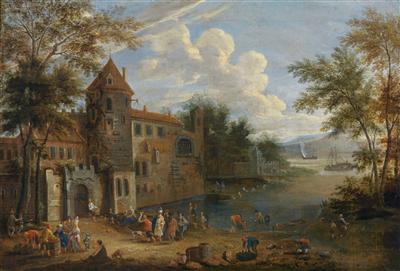 Two River Landscapes with Buildings, Unloading a Catch of Fish; Winter Pleasures
