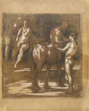 A study sheet with a kentaur and two figures