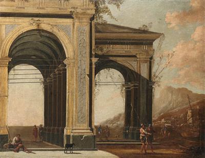 Portico with Loggia by the Sea, with Boats and Figures