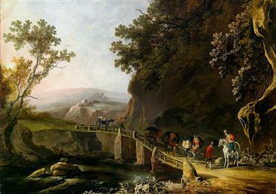 Southern landscape with a creek and travellers