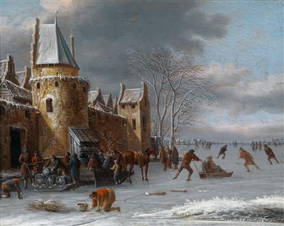 Pair of canal landscapes, summer and winter