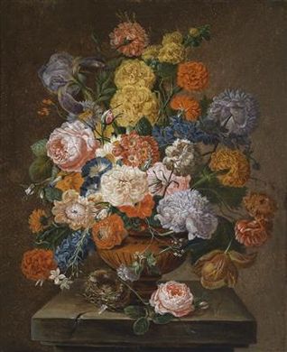 Flower Piece with Birdsnest by Johann Oberer - Auction record, sale price, and art valuation. Compare with similar artists and explore comparable artworks.