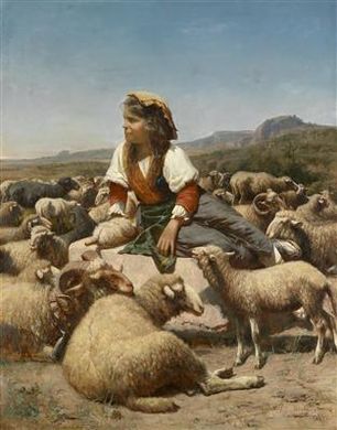 Young Shepherdess in an Open Italian Landscape