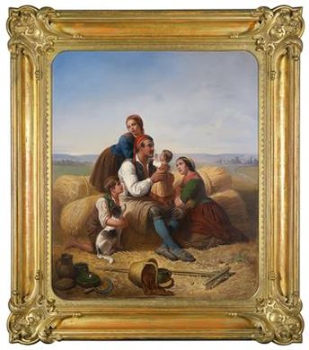 Peasant Family Resting During Harvest by Friedrich (Ritter von Malheim) Friedlander - Auction record, sale price, and art valuation. Compare with similar artists and explore comparable artworks.