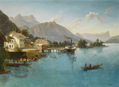 Burgau on Attersee set against the Schafberg by Franz Xaver Reinhold - Auction record, sale price, and art valuation. Compare with similar artists and explore comparable artworks.