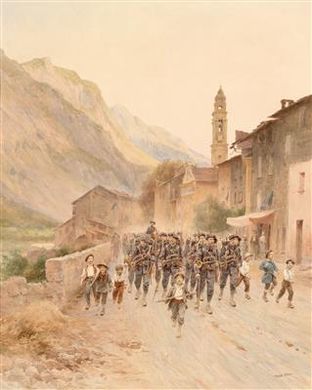 Sample artwork by Pierre Comba (1859 - 1934), known for landscape, alpine soliders in landscape painting - View similar artists and auction records